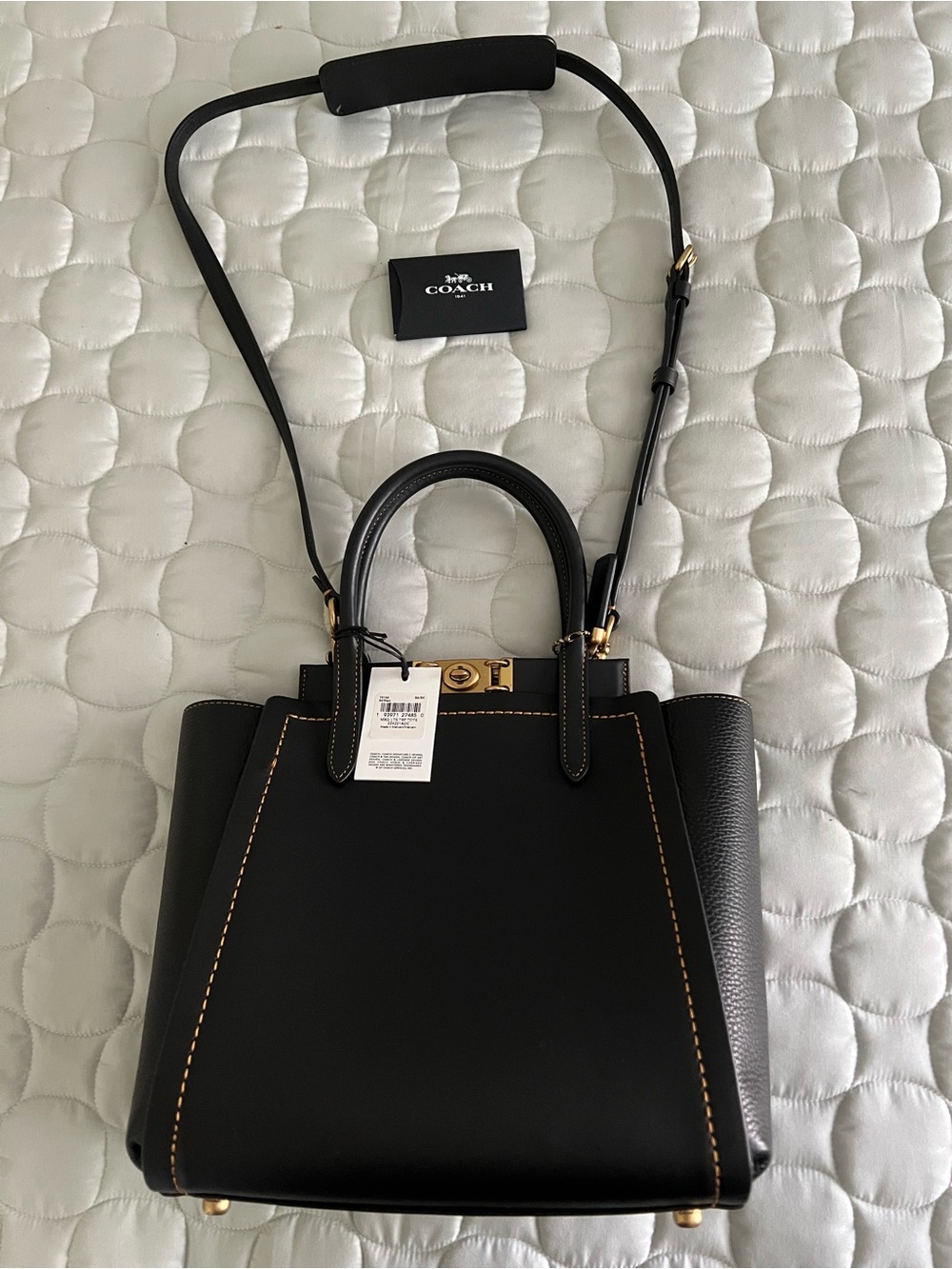 COACH Black Leather mixed leather Troupe Tote satchel with Gold-Tone Hardware - Picture 2 of 10
